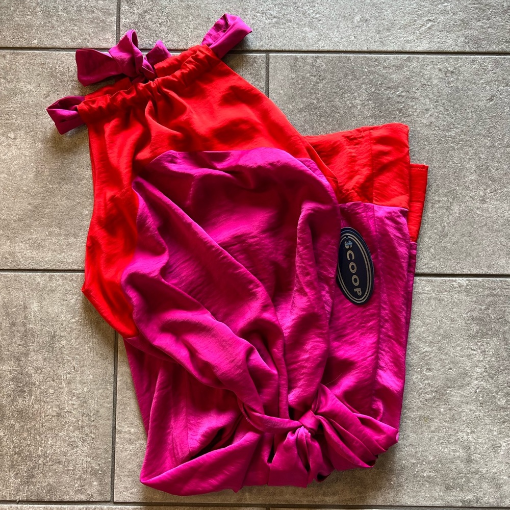 NWT Scoop Women's Halter Top Color Block Midi Dress with Tie at Waist - Picture 4 of 6